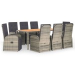 vidaXL Set mobilier grădină cu perne, 9 piese, gri, poliratan