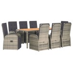 vidaXL Set mobilier grădină cu perne, 9 piese, gri, poliratan
