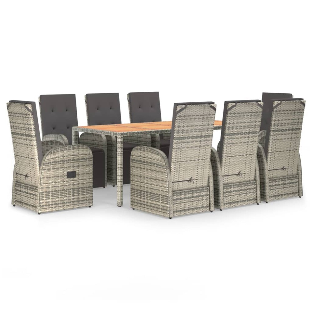 vidaXL Set mobilier grădină cu perne, 9 piese, gri, poliratan