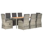 vidaXL Set mobilier grădină cu perne, 9 piese, gri, poliratan vidaXL Set mobilier grădină cu perne, 9 piese, gri, poliratan