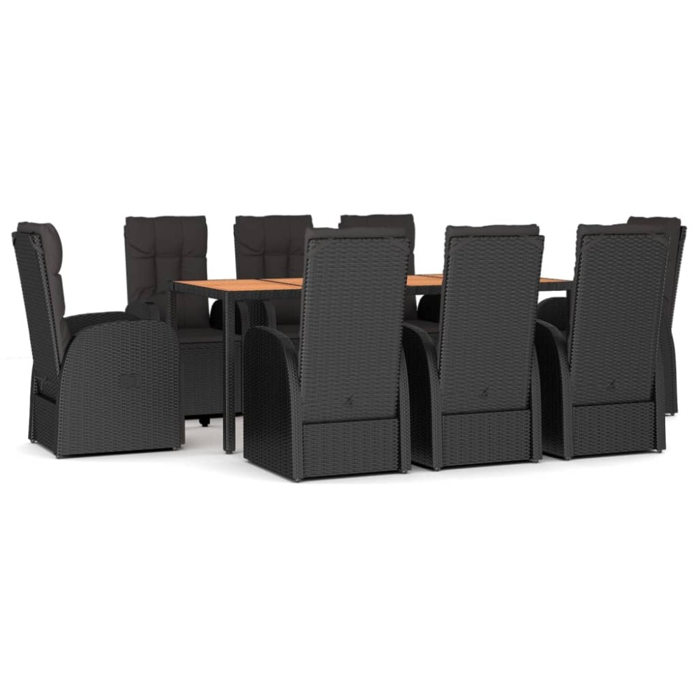 vidaXL Set mobilier de grădină cu perne, 9 piese, negru, poliratan