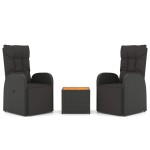 vidaXL Set șezlonguri grădină, 3 piese, negru, poliratan&lemn acacia