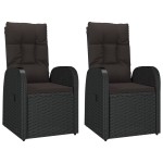 vidaXL Set șezlonguri grădină, 3 piese, negru, poliratan&oțel