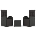 vidaXL Set șezlonguri grădină, 3 piese, negru, poliratan&oțel