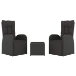 vidaXL Set șezlonguri grădină, 3 piese, negru, poliratan&oțel