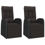 vidaXL Set șezlonguri grădină, 3 piese, negru, poliratan&oțel