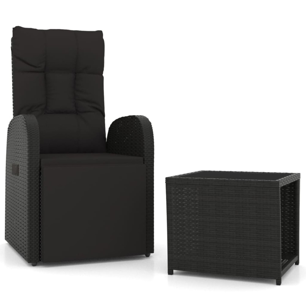 vidaXL Set șezlonguri grădină, 2 piese, negru, poliratan&oțel