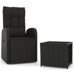 vidaXL Set șezlonguri grădină, 2 piese, negru, poliratan&oțel