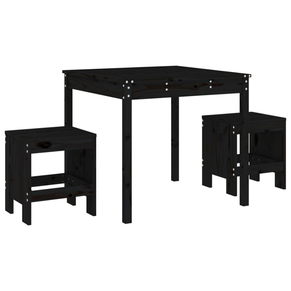 vidaXL Set bistro de grădină, 3 piese, negru, lemn masiv de pin