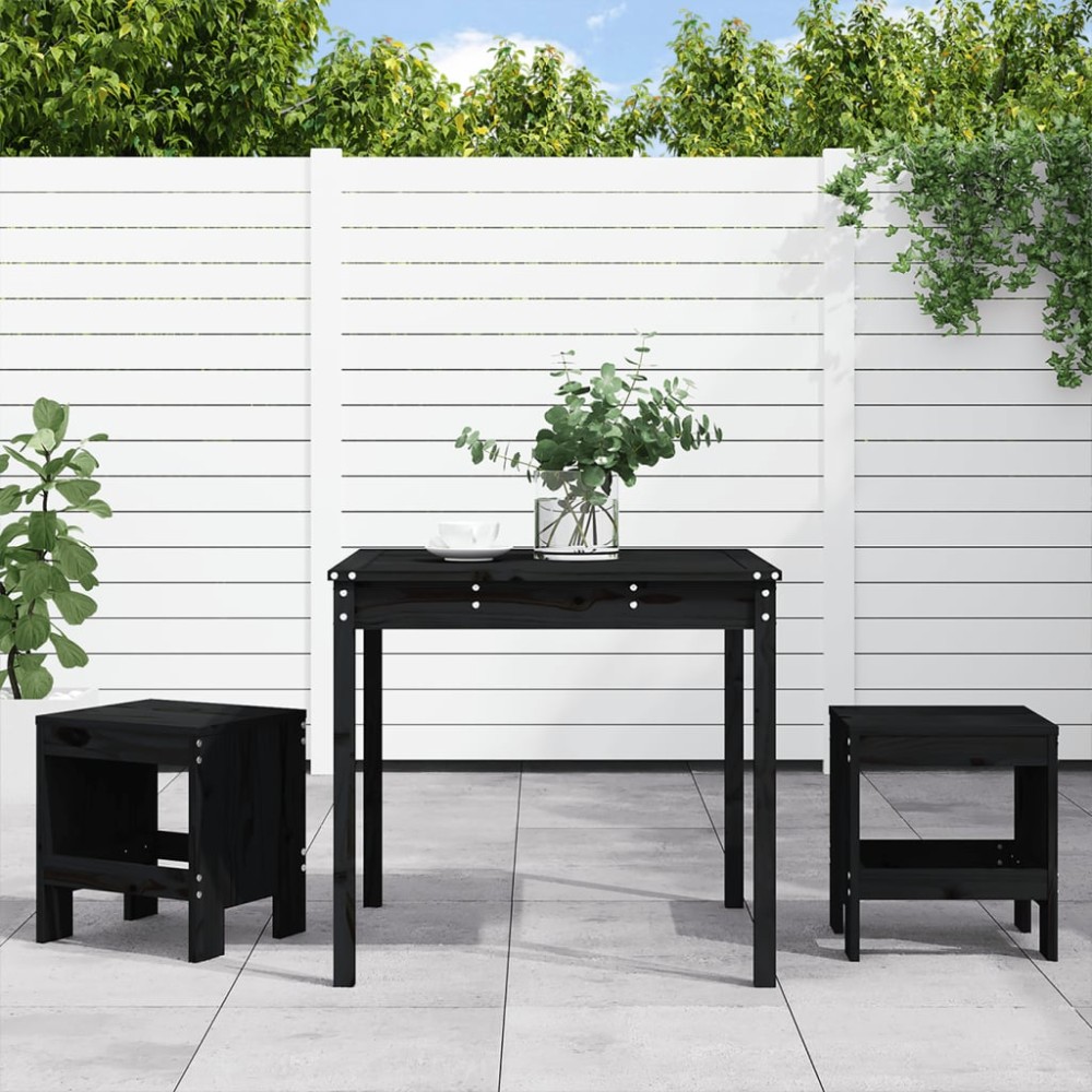 vidaXL Set bistro de grădină, 3 piese, negru, lemn masiv de pin