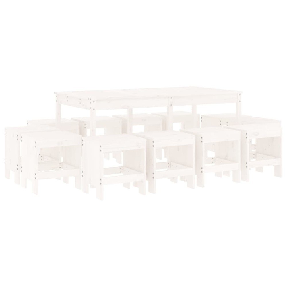 vidaXL Set mobilier de grădină, 13 piese, alb, lemn masiv de pin