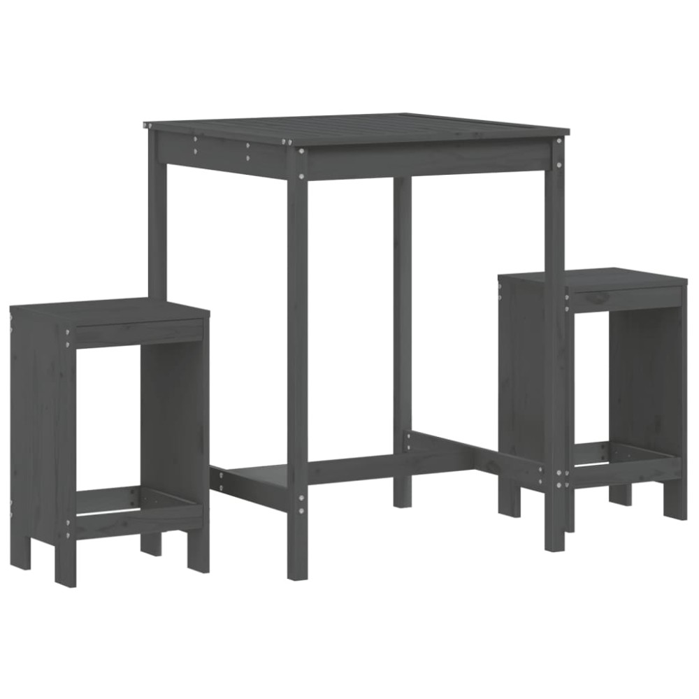 vidaXL Set bar de grădină, 3 piese, gri, lemn masiv de pin