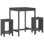 vidaXL Set bar de grădină, 3 piese, gri, lemn masiv de pin