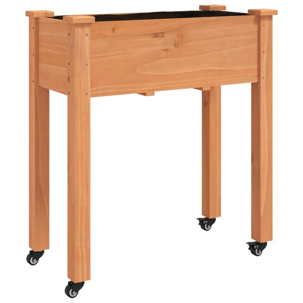 vidaXL Jardinieră cu roți & căptușeală maro 71x37x76cm lemn masiv brad