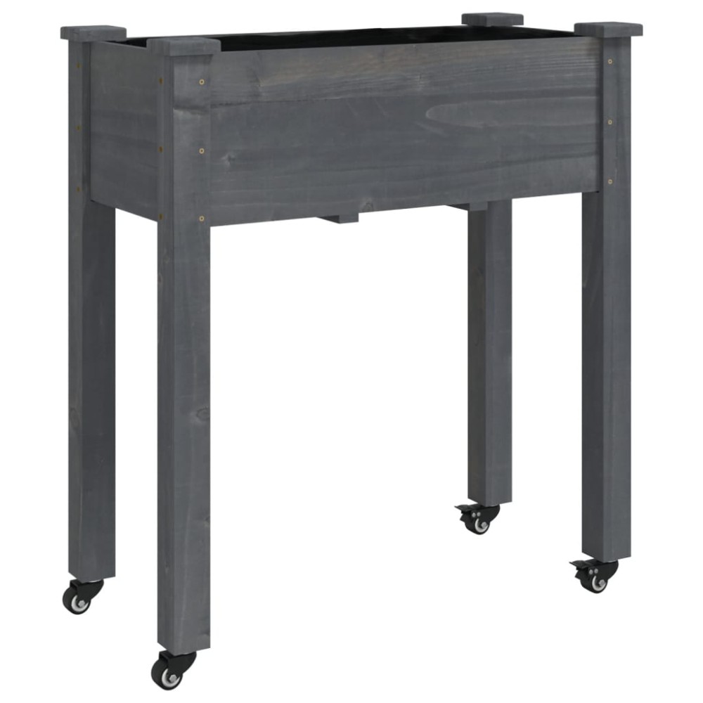 vidaXL Jardinieră pe roți cu căptușeală gri 71x37x80cm lemn masiv brad