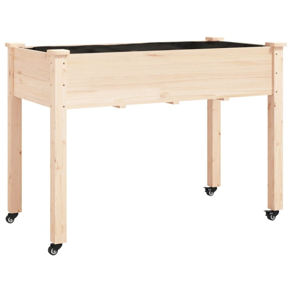 vidaXL Jardinieră cu roți și căptușeală 118x59x80cm lemn masiv de brad