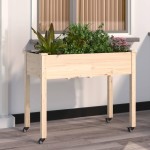 vidaXL Jardinieră cu roți și căptușeală 118x59x80cm lemn masiv de brad vidaXL Jardinieră cu roți și căptușeală 118x59x80cm lemn masiv de brad