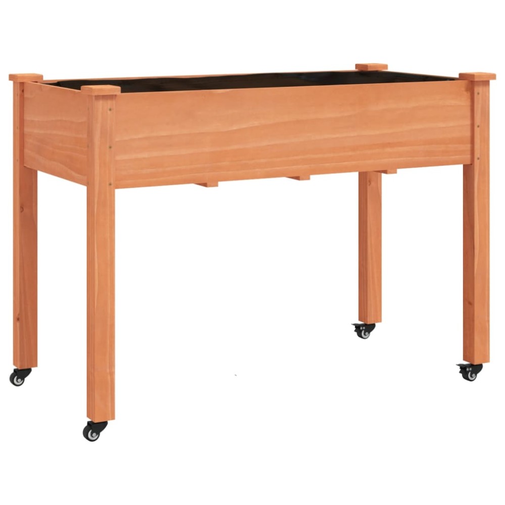 vidaXL Jardinieră cu roți&căptușeală maro 118x59x76 cm lemn masiv brad