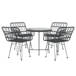 vidaXL Set mobilier de grădină, 5 piese, negru, poliratan