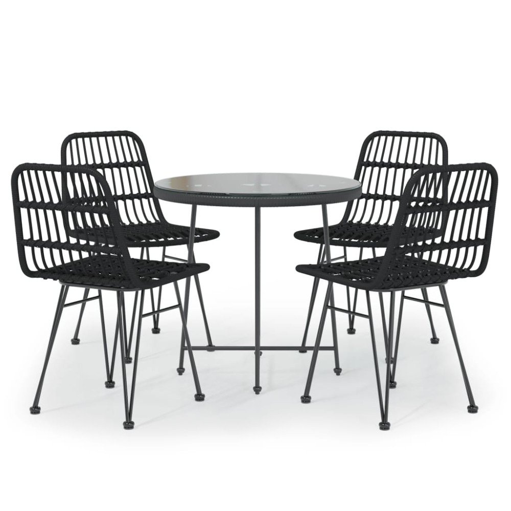 vidaXL Set mobilier de grădină, 5 piese, negru, poliratan