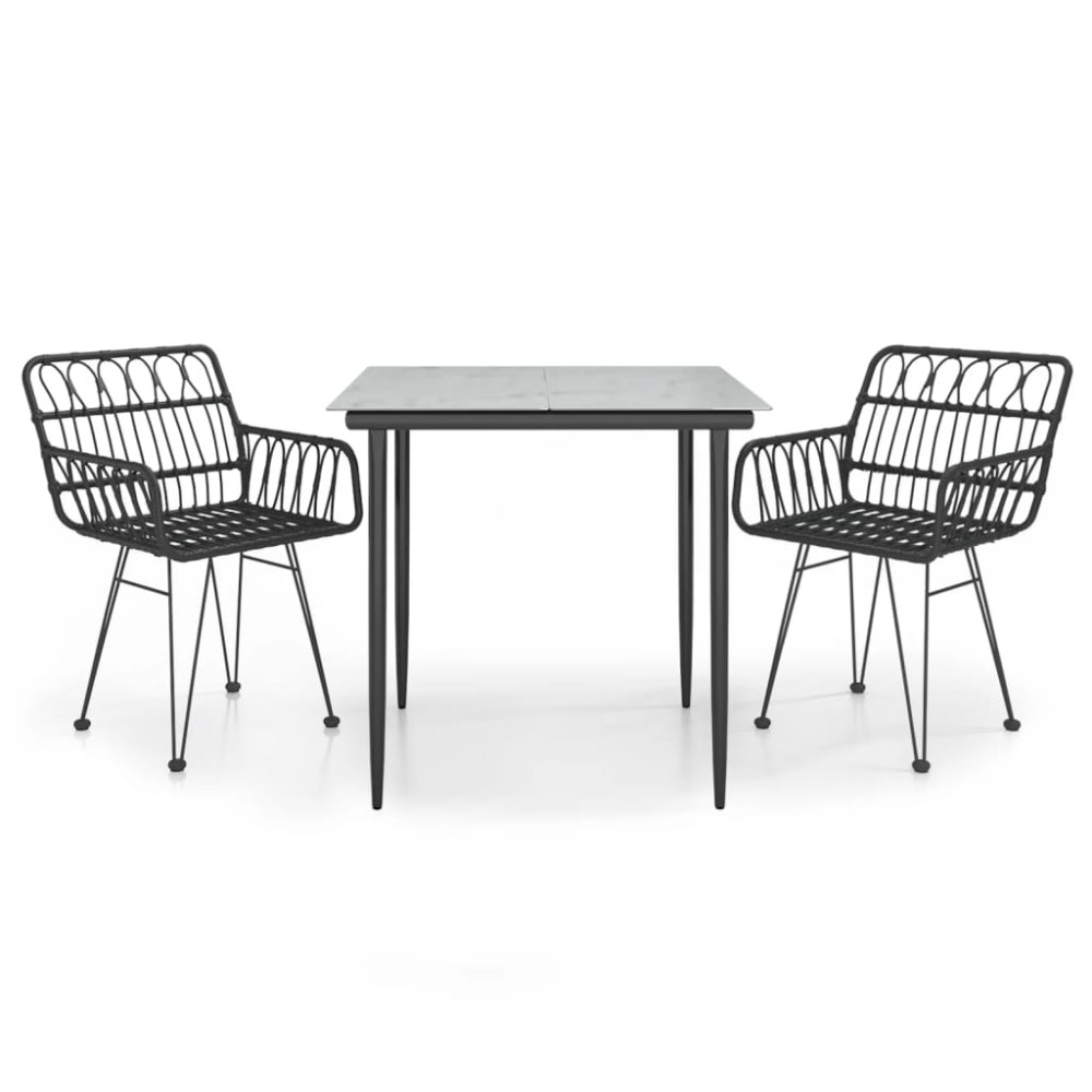 vidaXL Set mobilier de grădină, 3 piese, negru, poliratan