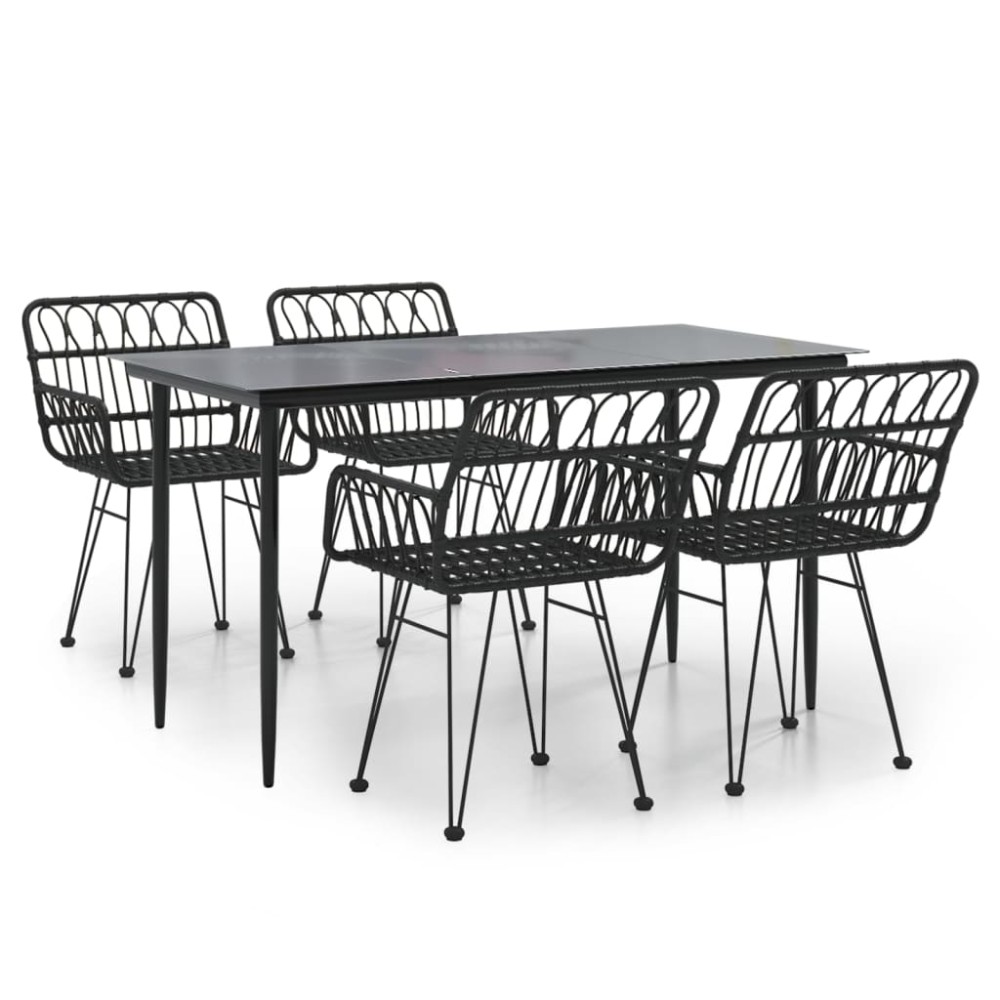 vidaXL Set mobilier de grădină, 5 piese, negru, poliratan
