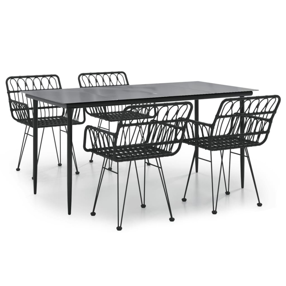 vidaXL Set mobilier de grădină, 5 piese, negru, poliratan