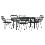 vidaXL Set mobilier de grădină, 7 piese, negru, poliratan