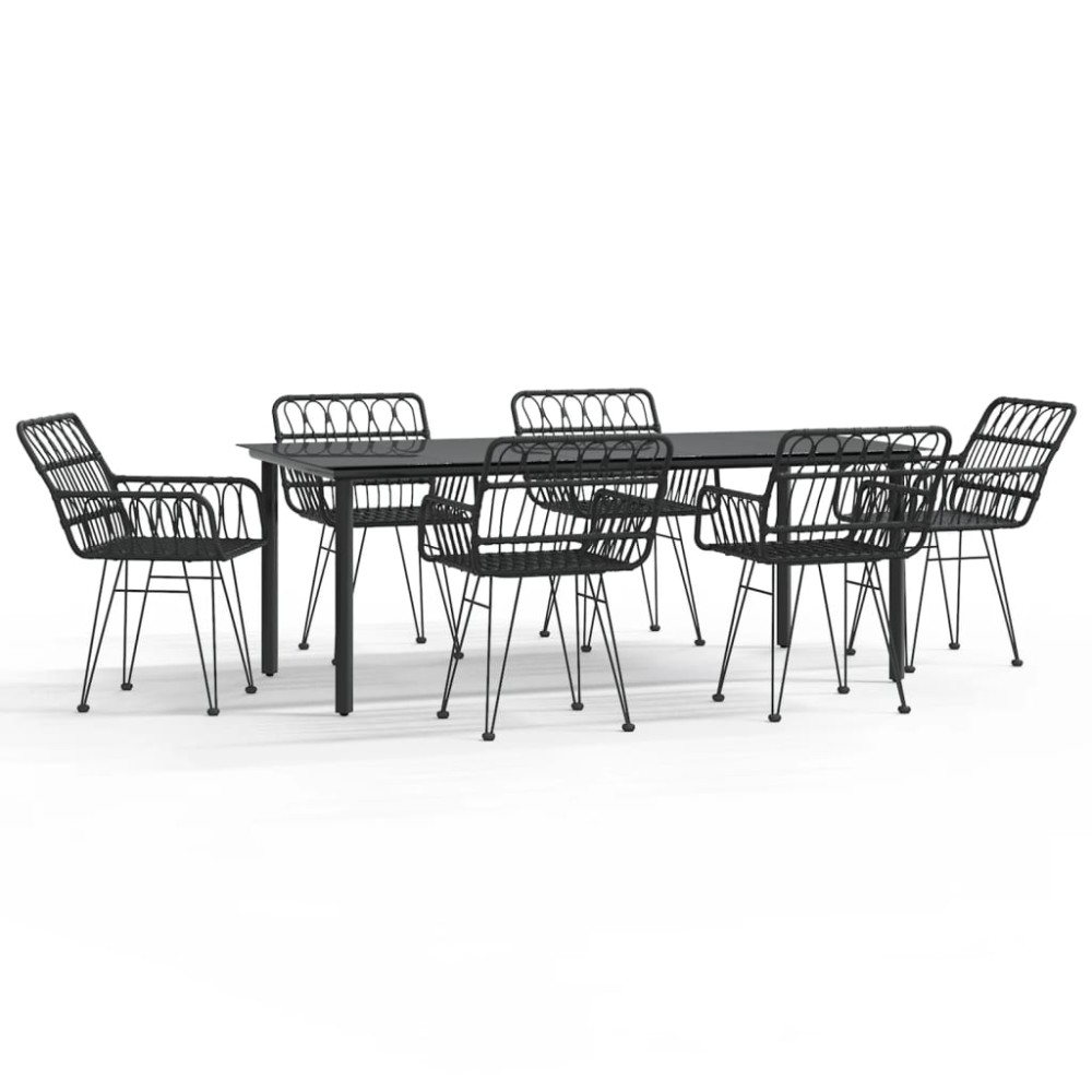 vidaXL Set mobilier de grădină, 7 piese, negru, poliratan