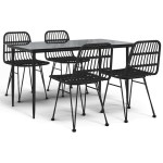 vidaXL Set mobilier de grădină, 5 piese, negru, poliratan