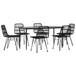 vidaXL Set mobilier de grădină, 7 piese, negru, poliratan