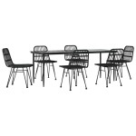 vidaXL Set mobilier de grădină, 7 piese, negru, poliratan