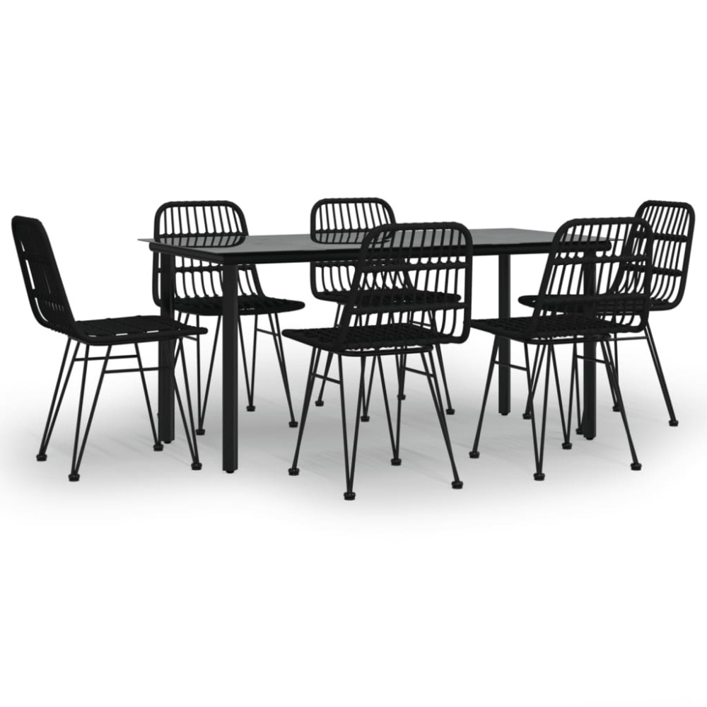 vidaXL Set mobilier de grădină, 7 piese, negru, poliratan