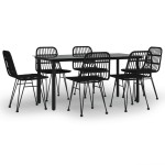 vidaXL Set mobilier de grădină, 7 piese, negru, poliratan