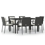 vidaXL Set mobilier de grădină cu perne, 7 piese, negru, poliratan vidaXL Set mobilier de grădină cu perne, 7 piese, negru, poliratan