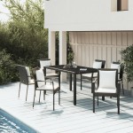 vidaXL Set mobilier de grădină cu perne, 7 piese, negru, poliratan vidaXL Set mobilier de grădină cu perne, 7 piese, negru, poliratan