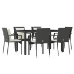 vidaXL Set mobilier de grădină cu perne, 7 piese, negru, poliratan vidaXL Set mobilier de grădină cu perne, 7 piese, negru, poliratan