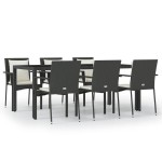 vidaXL Set mobilier de grădină cu perne, 7 piese, negru, poliratan vidaXL Set mobilier de grădină cu perne, 7 piese, negru, poliratan