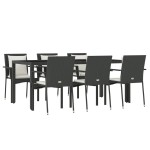 vidaXL Set mobilier de grădină cu perne, 7 piese, negru, poliratan vidaXL Set mobilier de grădină cu perne, 7 piese, negru, poliratan