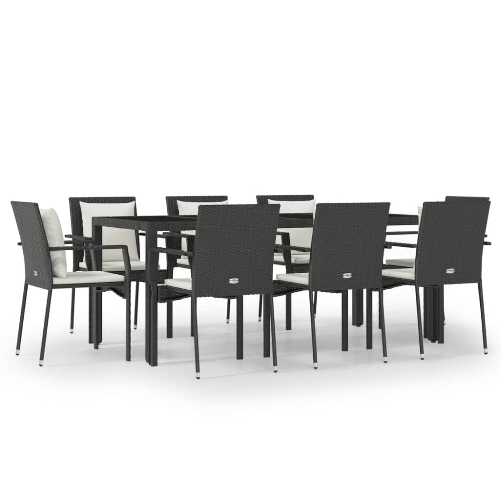 vidaXL Set mobilier de grădină cu perne, 9 piese, negru, poliratan