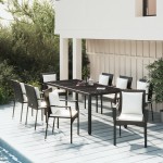 vidaXL Set mobilier de grădină cu perne, 9 piese, negru, poliratan vidaXL Set mobilier de grădină cu perne, 9 piese, negru, poliratan