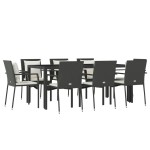 vidaXL Set mobilier de grădină cu perne, 9 piese, negru, poliratan vidaXL Set mobilier de grădină cu perne, 9 piese, negru, poliratan