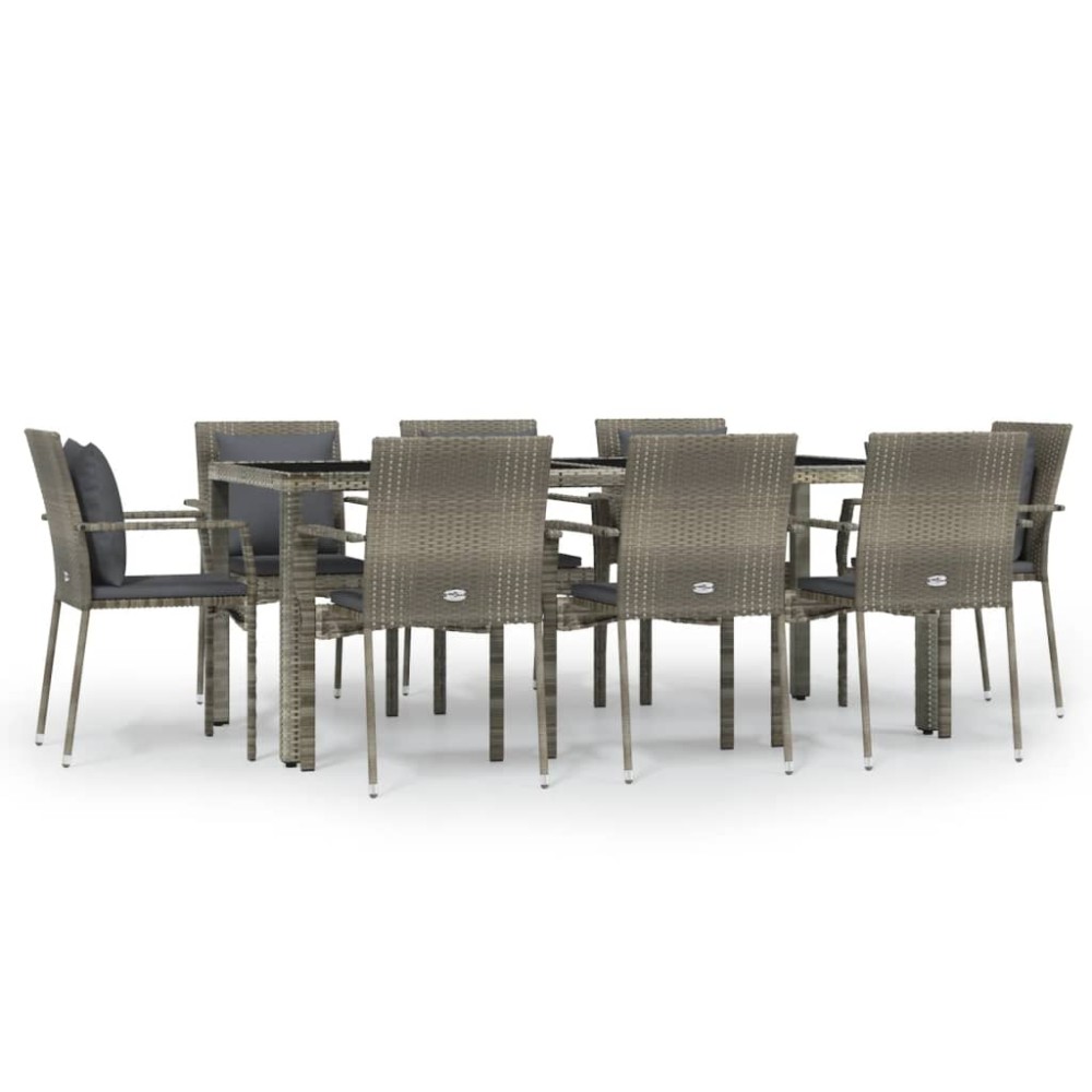 vidaXL Set mobilier grădină cu perne, 9 piese, gri, poliratan