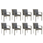vidaXL Set mobilier grădină cu perne, 9 piese, gri, poliratan vidaXL Set mobilier grădină cu perne, 9 piese, gri, poliratan
