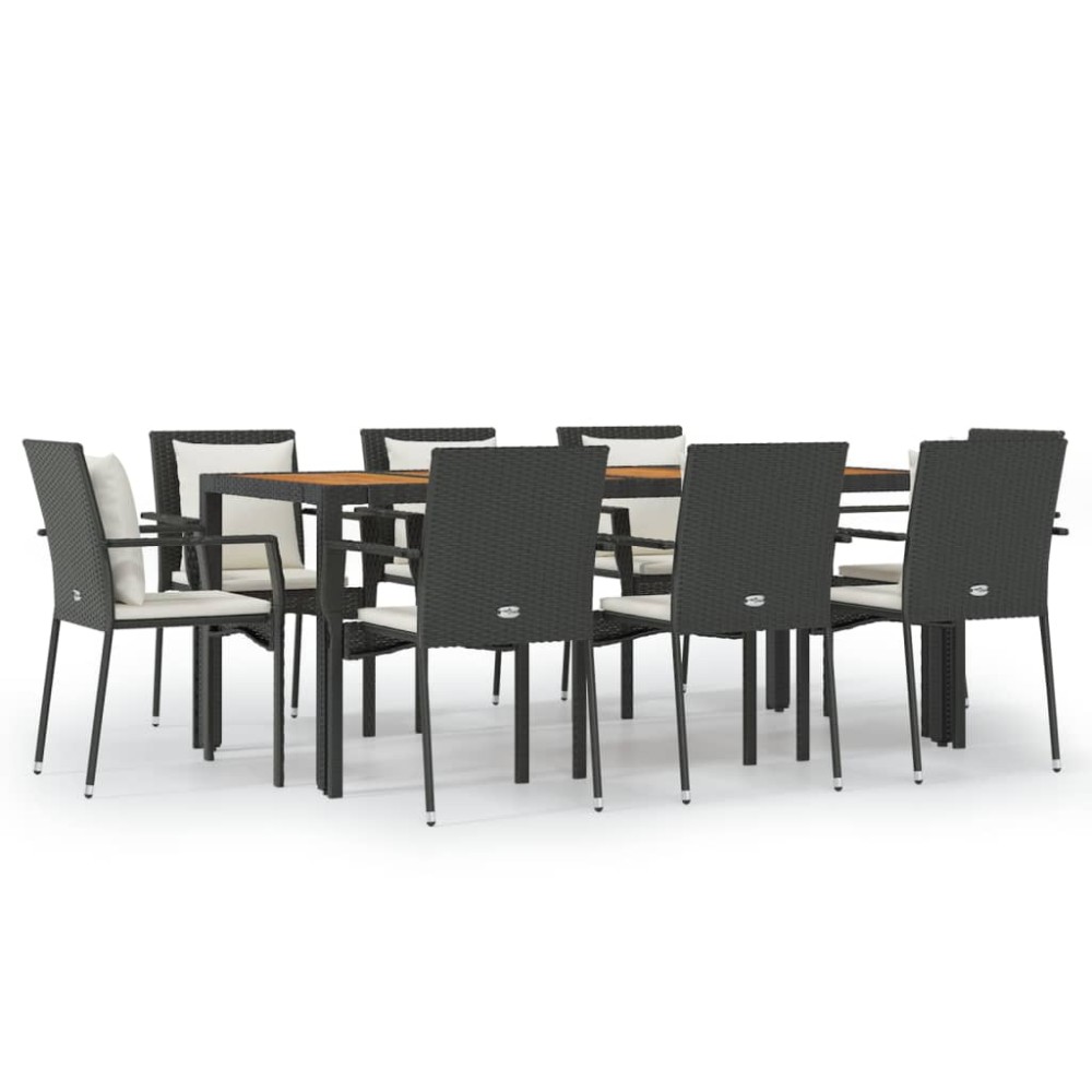 vidaXL Set mobilier de grădină cu perne, 9 piese, negru, poliratan