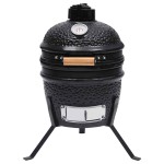 vidaXL Grătar cu afumătoare 2-în-1 Kamado, negru, 56 cm, ceramică