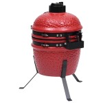 vidaXL Grătar cu afumătoare 2-în-1 Kamado, roșu, 56 cm, ceramică vidaXL Grătar cu afumătoare 2-în-1 Kamado, roșu, 56 cm, ceramică