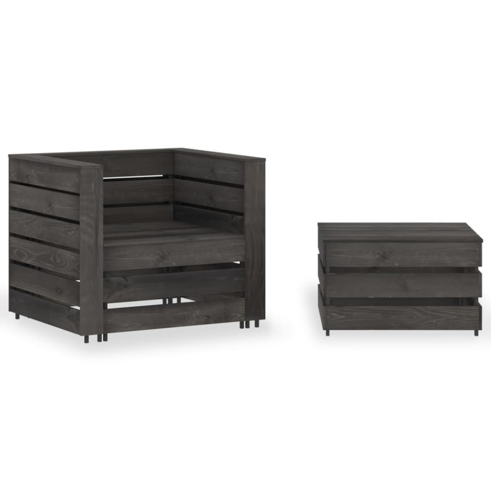 vidaXL Set mobilier de grădină paleți, 2 piese, gri, lemn pin tratat