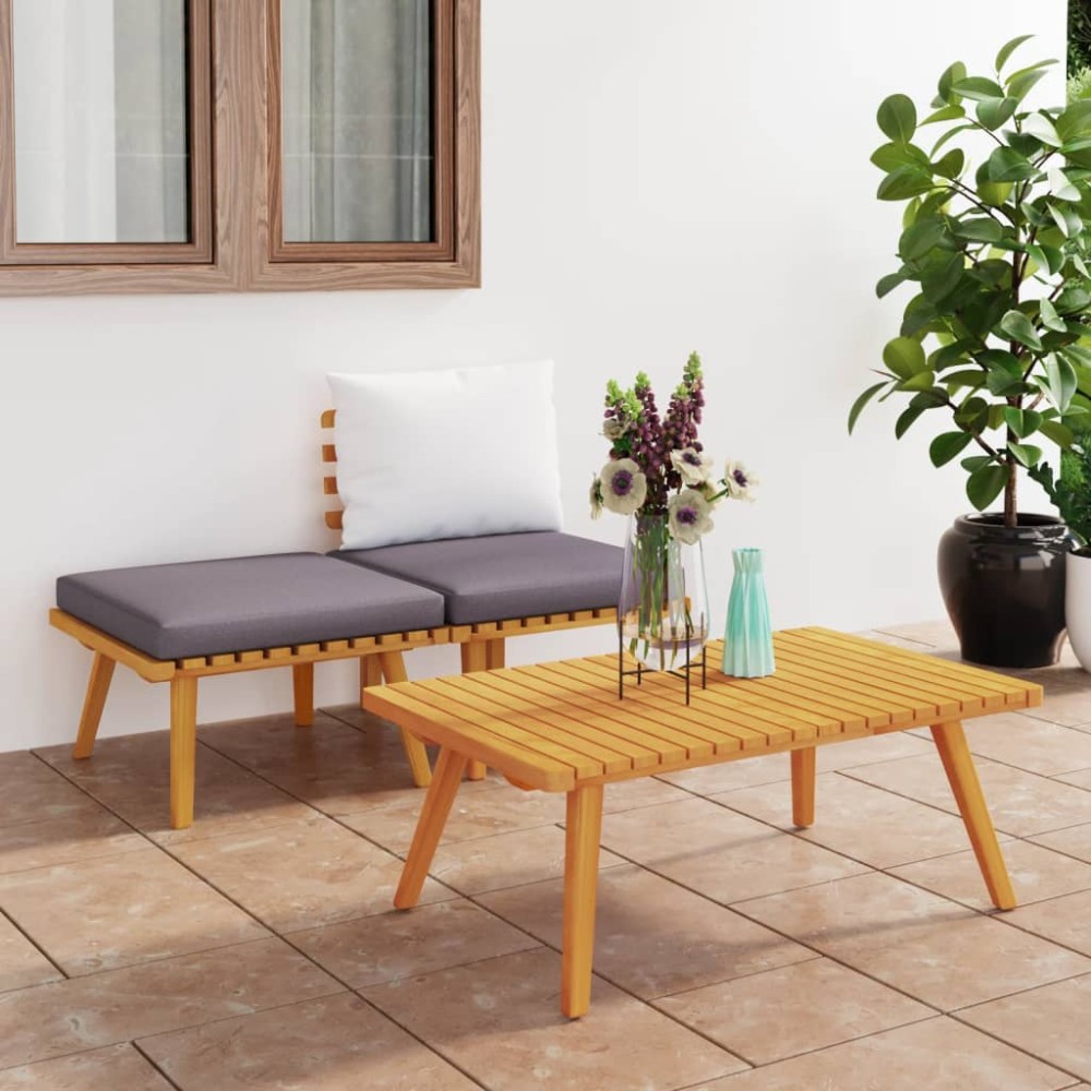 vidaXL Set mobilier de grădină cu perne, 3 piese, lemn masiv acacia
