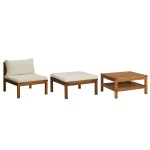 vidaXL Set mobilier grădină perne alb crem, 3 piese, lemn masiv acacia